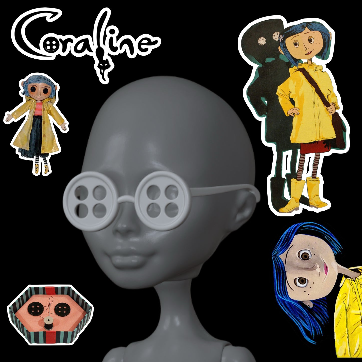 Skullector Inspired Coraline Button Glasses